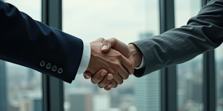 Close-up of two individuals shaking hands as they work together to set up a self-directed IRA for real estate.