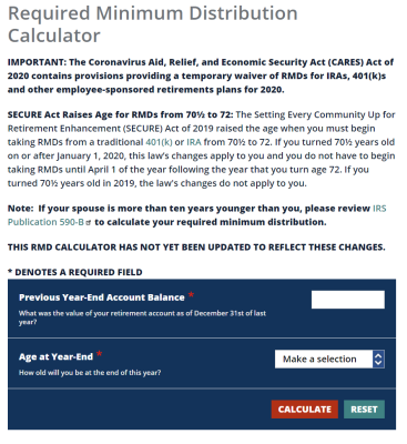 Required Minimum Distribution Calculator