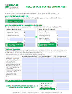 Real Estate IRA Fee Worksheet